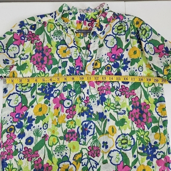 Elliott Lauren colorful floral linen blend pullover office career top M - Picture 8 of 9